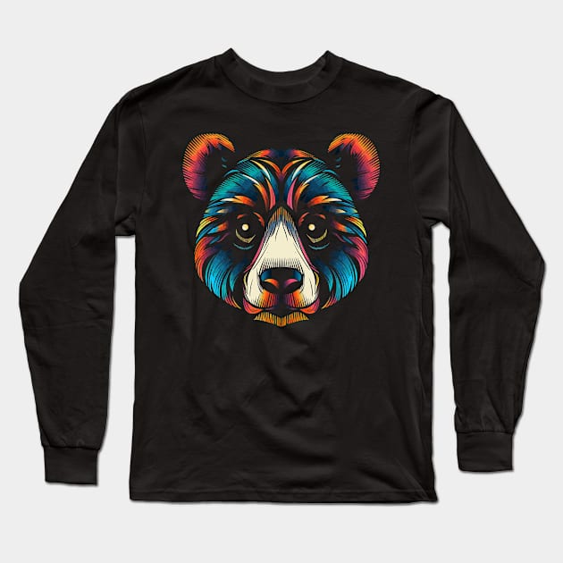 Colorful Bear Head Illustration Long Sleeve T-Shirt by TeeTrendz